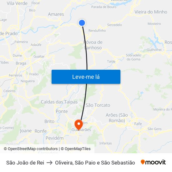 São João de Rei to Oliveira, São Paio e São Sebastião map