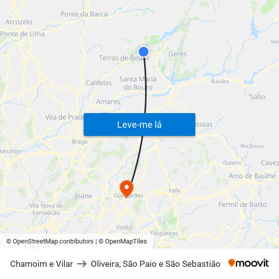 Chamoim e Vilar to Oliveira, São Paio e São Sebastião map