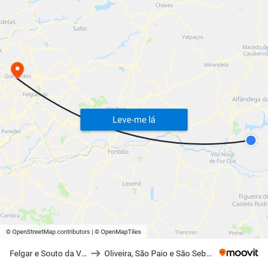 Felgar e Souto da Velha to Oliveira, São Paio e São Sebastião map