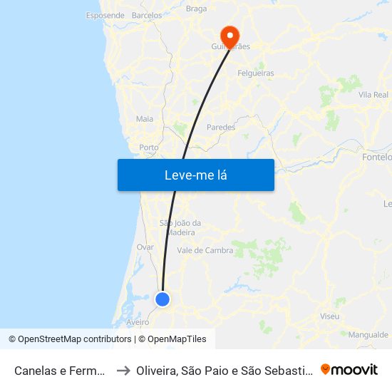 Canelas e Fermelã to Oliveira, São Paio e São Sebastião map