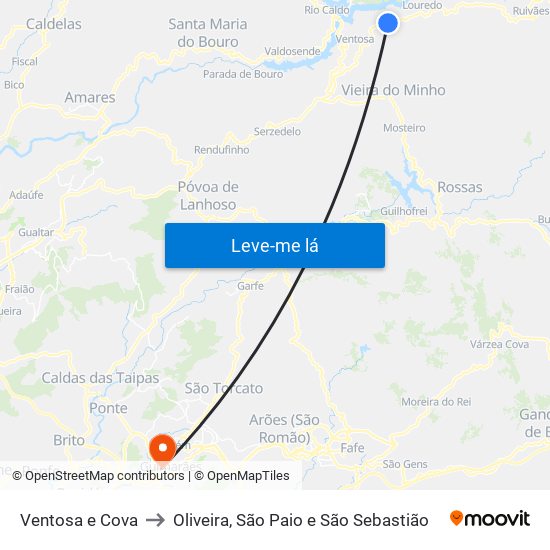 Ventosa e Cova to Oliveira, São Paio e São Sebastião map