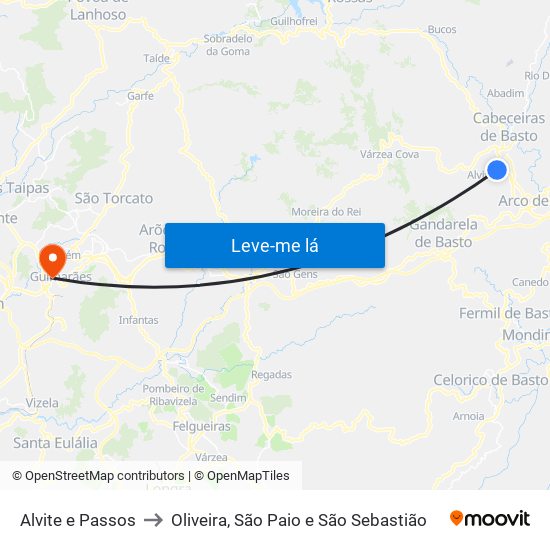 Alvite e Passos to Oliveira, São Paio e São Sebastião map