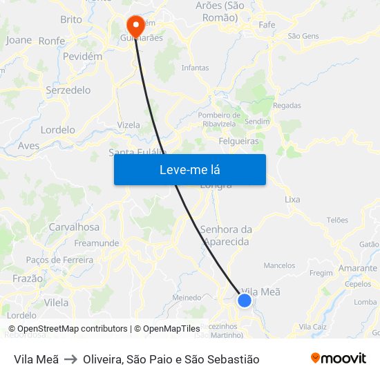 Vila Meã to Oliveira, São Paio e São Sebastião map