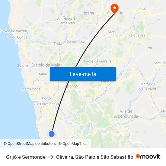 Grijó e Sermonde to Oliveira, São Paio e São Sebastião map
