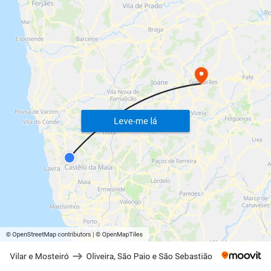 Vilar e Mosteiró to Oliveira, São Paio e São Sebastião map