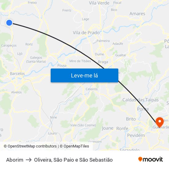 Aborim to Oliveira, São Paio e São Sebastião map