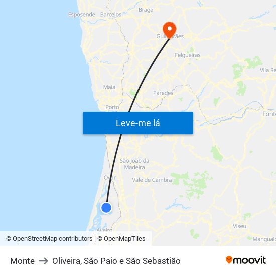 Monte to Oliveira, São Paio e São Sebastião map