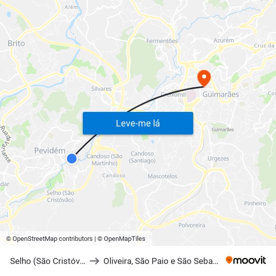 Selho (São Cristóvão) to Oliveira, São Paio e São Sebastião map