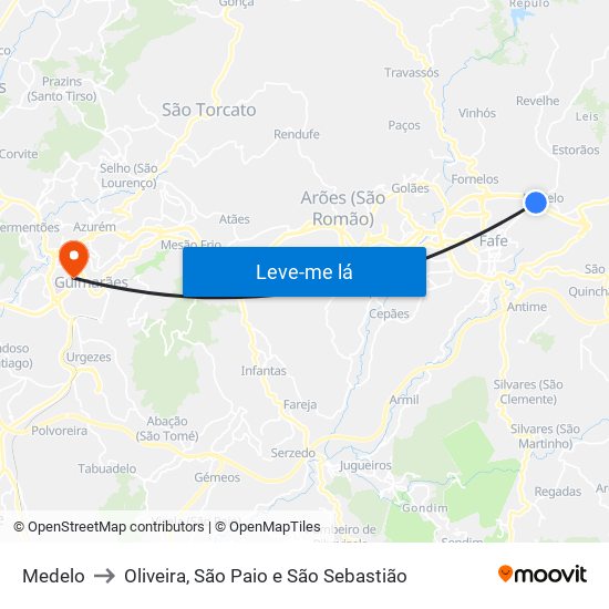 Medelo to Oliveira, São Paio e São Sebastião map