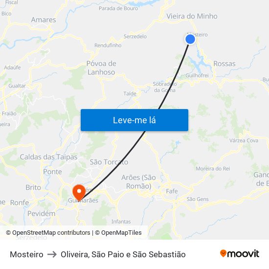Mosteiro to Oliveira, São Paio e São Sebastião map