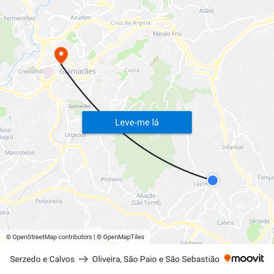Serzedo e Calvos to Oliveira, São Paio e São Sebastião map