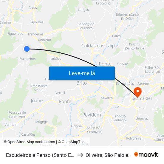Escudeiros e Penso (Santo Estêvão e São Vicente) to Oliveira, São Paio e São Sebastião map