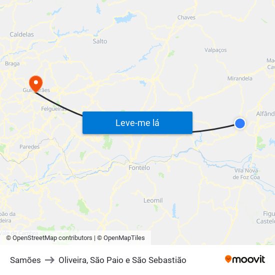 Samões to Oliveira, São Paio e São Sebastião map