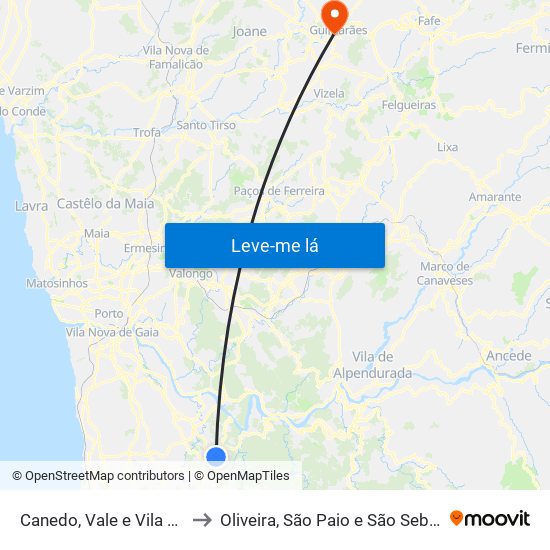 Canedo, Vale e Vila Maior to Oliveira, São Paio e São Sebastião map