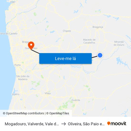 Mogadouro, Valverde, Vale de Porco e Vilar de Rei to Oliveira, São Paio e São Sebastião map