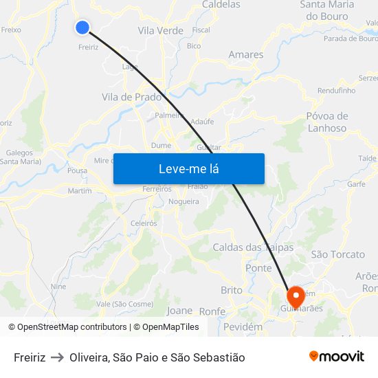 Freiriz to Oliveira, São Paio e São Sebastião map