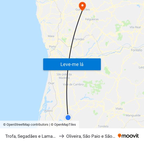 Trofa, Segadães e Lamas do Vouga to Oliveira, São Paio e São Sebastião map