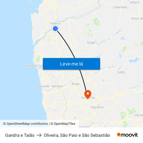 Gandra e Taião to Oliveira, São Paio e São Sebastião map