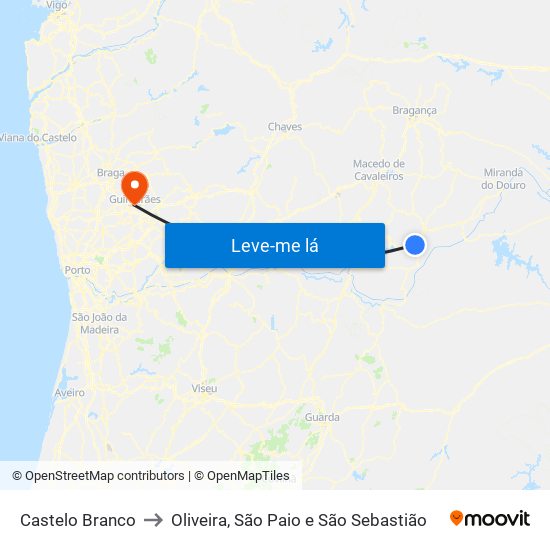 Castelo Branco to Oliveira, São Paio e São Sebastião map
