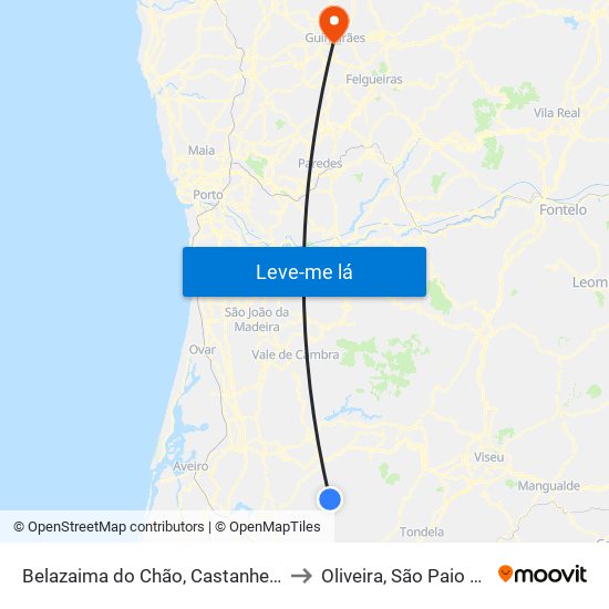 Belazaima do Chão, Castanheira do Vouga e Agadão to Oliveira, São Paio e São Sebastião map