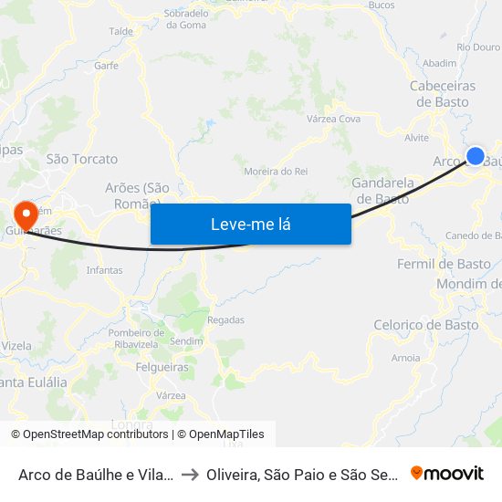 Arco de Baúlhe e Vila Nune to Oliveira, São Paio e São Sebastião map