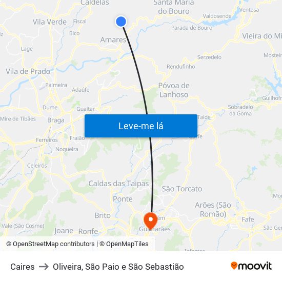 Caires to Oliveira, São Paio e São Sebastião map