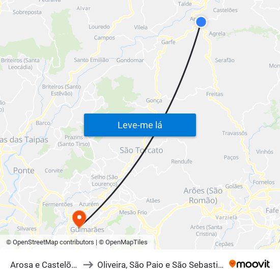 Arosa e Castelões to Oliveira, São Paio e São Sebastião map