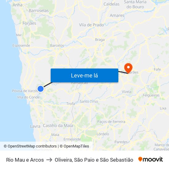 Rio Mau e Arcos to Oliveira, São Paio e São Sebastião map