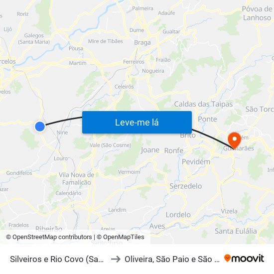 Silveiros e Rio Covo (Santa Eulália) to Oliveira, São Paio e São Sebastião map
