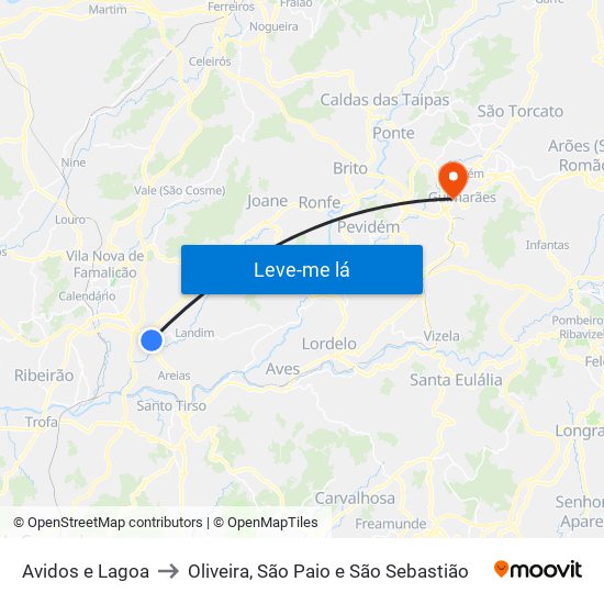 Avidos e Lagoa to Oliveira, São Paio e São Sebastião map