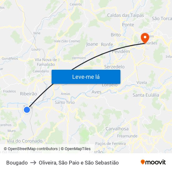 Bougado to Oliveira, São Paio e São Sebastião map