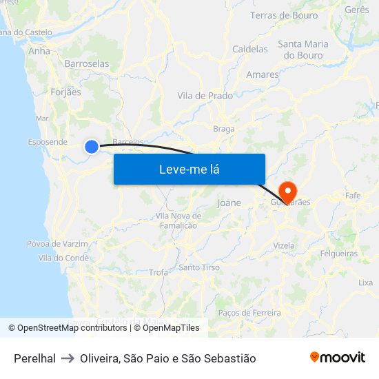 Perelhal to Oliveira, São Paio e São Sebastião map
