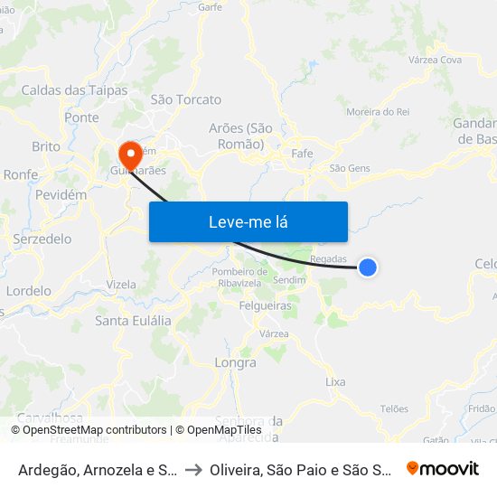 Ardegão, Arnozela e Seidões to Oliveira, São Paio e São Sebastião map