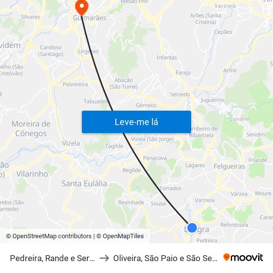 Pedreira, Rande e Sernande to Oliveira, São Paio e São Sebastião map