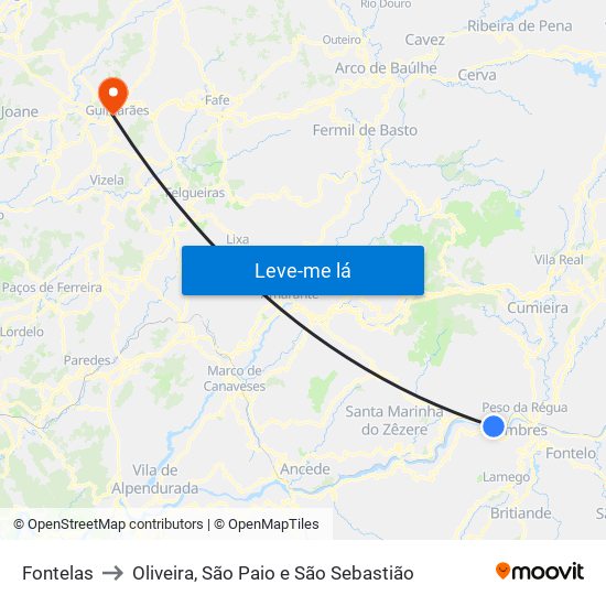 Fontelas to Oliveira, São Paio e São Sebastião map