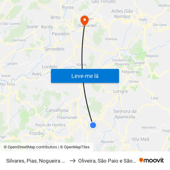Silvares, Pias, Nogueira e Alvarenga to Oliveira, São Paio e São Sebastião map