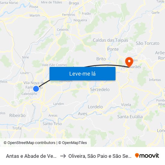 Antas e Abade de Vermoim to Oliveira, São Paio e São Sebastião map