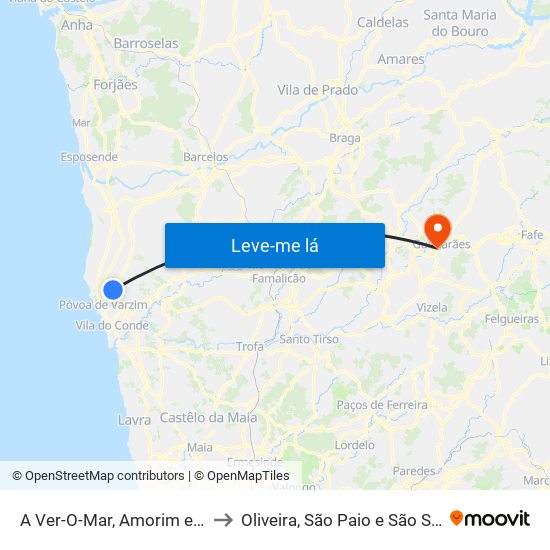 A Ver-O-Mar, Amorim e Terroso to Oliveira, São Paio e São Sebastião map