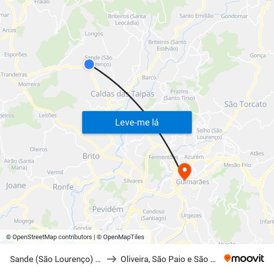 Sande (São Lourenço) e Balazar to Oliveira, São Paio e São Sebastião map