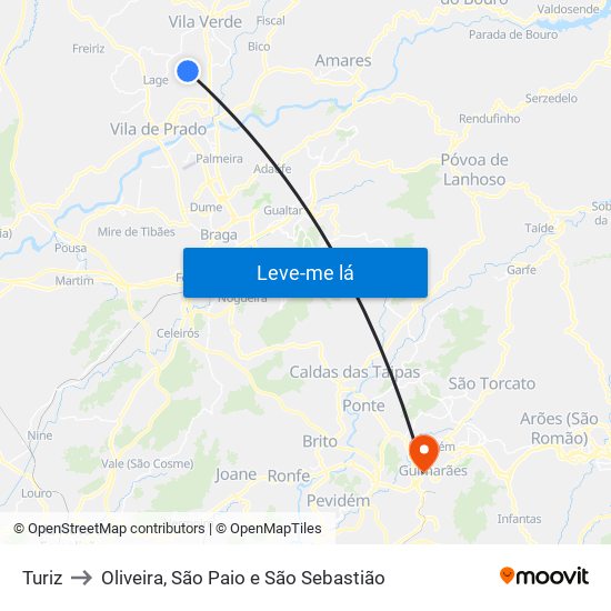 Turiz to Oliveira, São Paio e São Sebastião map