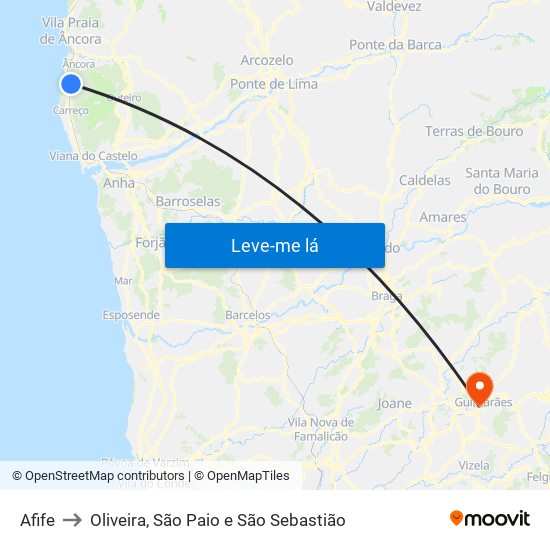 Afife to Oliveira, São Paio e São Sebastião map