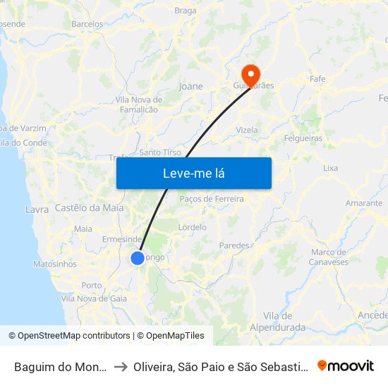 Baguim do Monte to Oliveira, São Paio e São Sebastião map