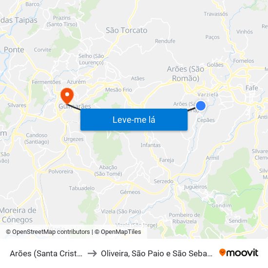 Arões (Santa Cristina) to Oliveira, São Paio e São Sebastião map