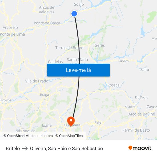 Britelo to Oliveira, São Paio e São Sebastião map