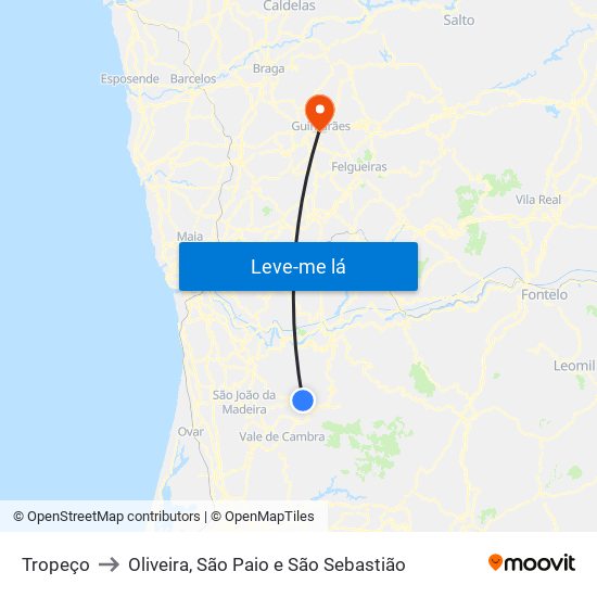 Tropeço to Oliveira, São Paio e São Sebastião map