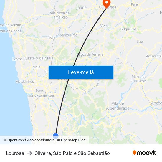 Lourosa to Oliveira, São Paio e São Sebastião map