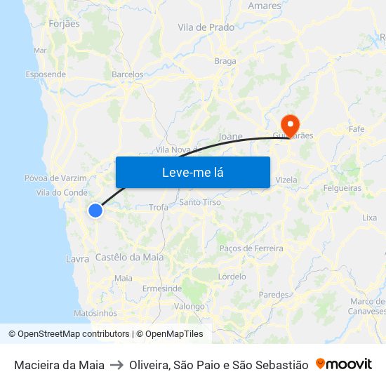 Macieira da Maia to Oliveira, São Paio e São Sebastião map