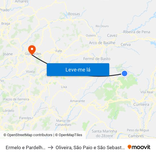 Ermelo e Pardelhas to Oliveira, São Paio e São Sebastião map