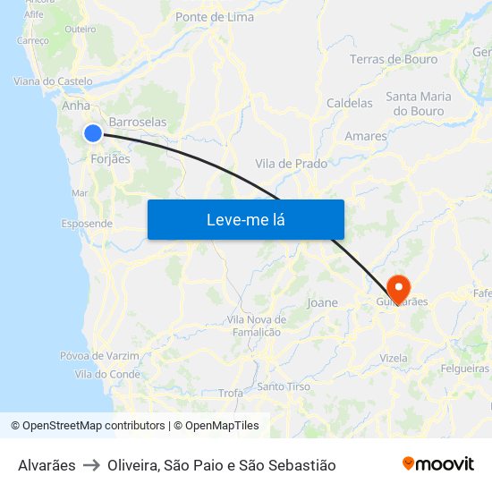 Alvarães to Oliveira, São Paio e São Sebastião map