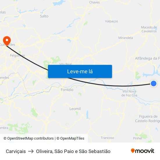 Carviçais to Oliveira, São Paio e São Sebastião map